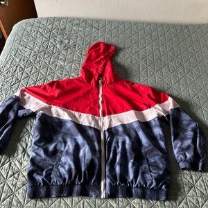 Justify Red and Blue Raincoat Hooded Color-Block Design